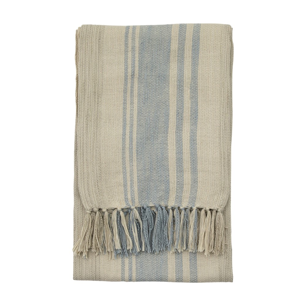 Sophia Stripe Woven Tassel Throw in Light Blue